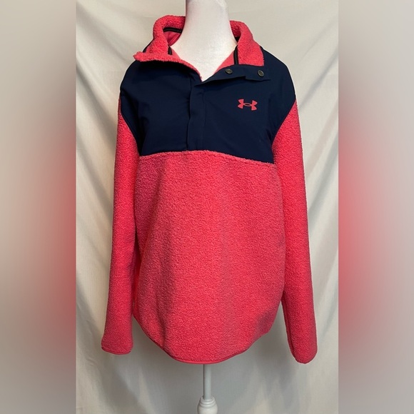 Under Armour Other - Under Armour Golf Mens Sweater Fleece Pile Pullover Pink Navy Blue